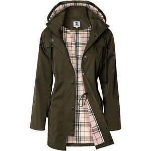 🆕SaphiRose Women Army Green Waterproof Rain Long Outdoor Raincoat with Hood